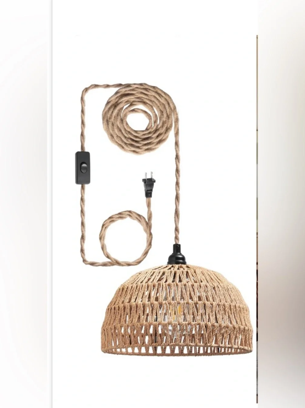 Rattan Hanging Lamp,Boho Pendant Lights,Plug In Cord